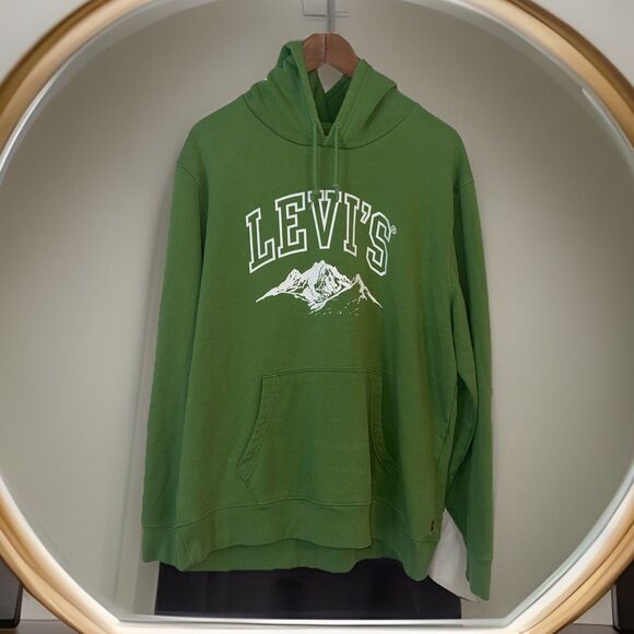Levi's Hoodie Mens L Green Pullover Standard Fit Mountain Logo Long Sleeve - Picture 1 of 6